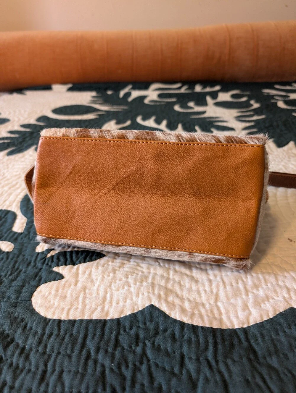 Cowhide Crescent Crossbody Bag in Brown and White 3 Pcs Set Bundle - Picture 8 of 13